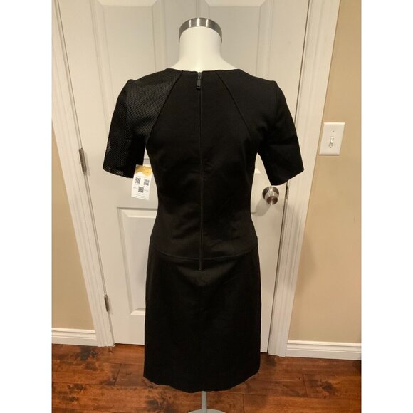 Elie Tahari Black V-Neck Pencil Short Sleeve Dress w/ Mesh Panels, Size 2 - Picture 6 of 7
